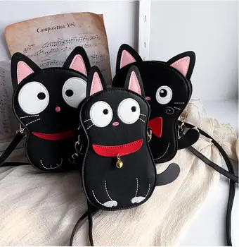 Katė Formos Pečių Maišą Mini Krepšys Moterų Animacinių Filmų Kokybės Odiniai Krepšiai Mergaičių Siuvinėjimo Crossbody Telefono Krepšys
