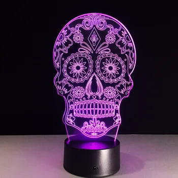 Kaukolė Veido 3D Naktį Šviesos Jutiklinį Jungiklį 7 Spalva Keičiasi LED Stalo Lempa 5V USB Naktį Šviesos Namuose Baras Meno Apdailos Nuotaikos Apšvietimas