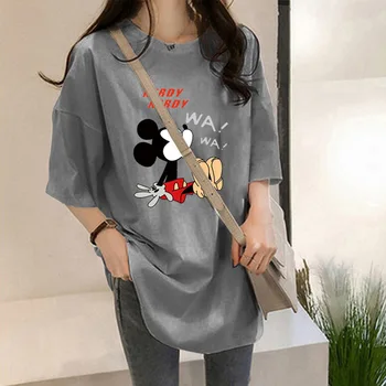 Kawaii Mickey Mouse T-marškinėliai Moterims Disney Vasarą Baltas Juodas O-kaklo Lady Viršūnes Tees Prarasti Mados Moterų Harajuku Naujas Tshirts