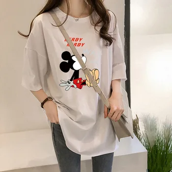 Kawaii Mickey Mouse T-marškinėliai Moterims Disney Vasarą Baltas Juodas O-kaklo Lady Viršūnes Tees Prarasti Mados Moterų Harajuku Naujas Tshirts