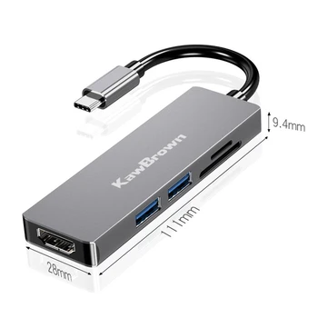 KawBrown 5 in 1 Multi USB C Docking Station Hub Paramos Tipas C 2 Prievadai USB 3.0/4K HDMI/TF/SD Kortelę Nešiojamąjį kompiuterį 