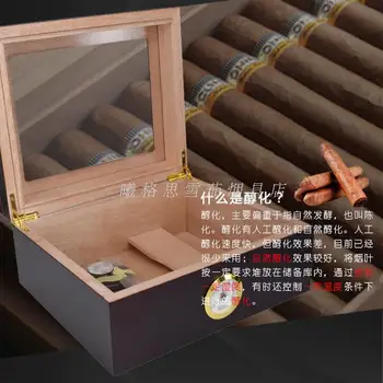 Kedro Medžio Liniuotas Cigarų Humidoras Saugojimo Cigarų Dėžutė Atveju w Cigarų Medinis padėklas Drėgmėmačiu Drėkintuvas Raudona/Juoda