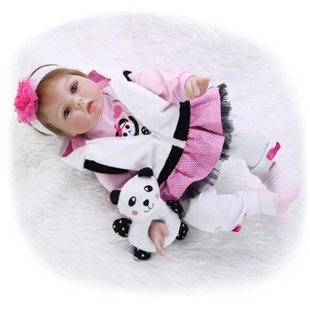 KEIUMI Realus Reborn Baby Girl Lėlės Kūno Audiniai Minkšti Silikoniniai Tikroviška Kūdikių Lėlės Dėvėti Panda Rūbų Vaikui Gimtadienio Dovanos