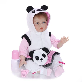 KEIUMI Realus Reborn Baby Girl Lėlės Kūno Audiniai Minkšti Silikoniniai Tikroviška Kūdikių Lėlės Dėvėti Panda Rūbų Vaikui Gimtadienio Dovanos