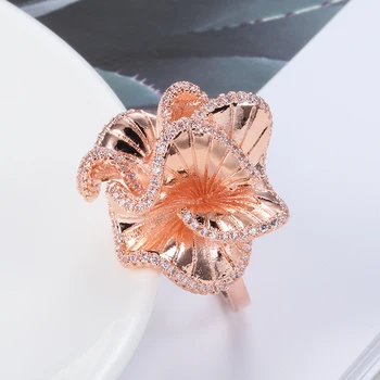 Kinel 2020 Naują Crystal Gėlių, Vestuvių Žiedai Moterims Rose Gold Cirkonis Sužadėtuvių Žiedai Mados Šalis Retro Papuošalai