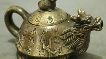 Kinijos Liaudies Bronzos Mitas Dragon Vėžlys Turtlet Statula Vario Virdulys Vyno Puodą