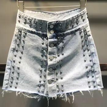 Kniedės džinsinio šortai moterims 2020 m. vasarą naujas mados aukštos juosmens viena breasted-line džinsai, šortai-sijonas