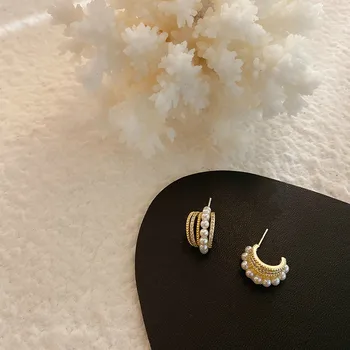 Korėjos Multi-layer Elegantiškas Baroko Perlas Kristalų Cirkonis Hoopas Auskarai Moterims Ratas Papuošalai Dovanos 2020 Nereguliarus vestuvių Retro