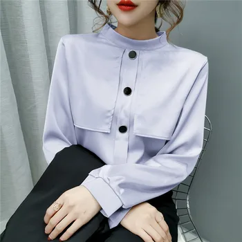 Korėjos Stilius Laisvas Moterų Viršūnių 2020 M. Rudenį Elegantiškos Palaidinės Visas Rungtynes, Ilgomis Rankovėmis Atsitiktinis Kratinys Elegantiškas Marškinėliai Blusas Mujer 10815