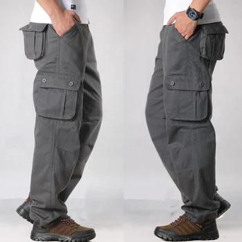 Krovinių Kelnės Vyrams Medvilnės Streetwear Armijos Multi Kišenės Kelnės Pantalon Homme Mens Outwear Sweatpants Karinės Taktinės Kelnės