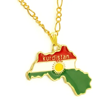 Kurdistano Regiono Žemėlapį Pakabukas Kaklo Grandinės 45cm/60cm, Vėliavos, Kurdų Papuošalai Vyrams