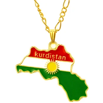 Kurdistano Regiono Žemėlapį Pakabukas Kaklo Grandinės 45cm/60cm, Vėliavos, Kurdų Papuošalai Vyrams