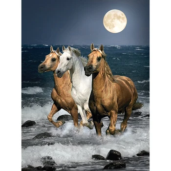 Kvadratiniu/Apvalus Deimantas Tapybos Kryželiu pajūrio veikia arkliai 3d mozaikos rinkiniai Diamond Siuvinėjimo namų Dekoro dovana