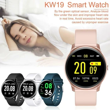 KW19 Naujas Smart Laikrodžiai Visiškai Jutiklinis Ekranas Smart Apyrankę Moterų Sporto Smartwatch Širdies ritmas, Kraujo Spaudimo Monitorius, skirtų 