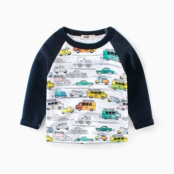 Kūdikių Drabužiai Sping Vaikas Baby Boy Marškinėliai Ilgomis Rankovėmis Cartoon Automobilių Tee Marškinėliai Rudenį Pagrindinio Viršuje Medvilnės Mielas Saldus Atsitiktinis Marškinėlius