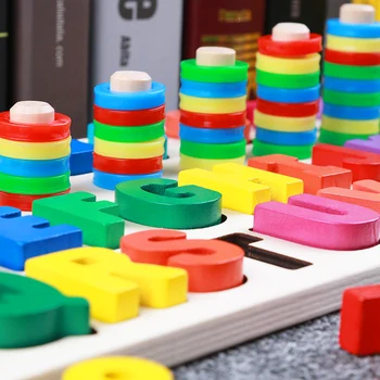 Kūdikių Mediniai Žaislai Montessori Matematikos Žaislas Skaičiavimo Skaitmeninio raidžių Pažinimo Rungtynės Dėlionės Švietimo Žaislai, Mediniai Žaislai Vaikams