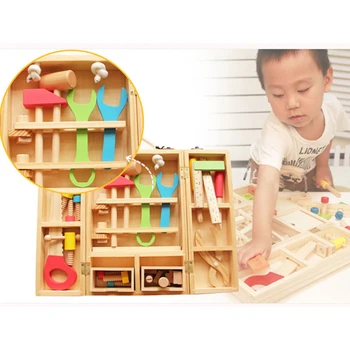 Kūdikių medinių žaislų vaikams rankena įrankių dėžė žaidimai Mokymosi Švietimo Medinis Įrankis, Žaislas Varžtas asamblėjos sodas, žaislai vaikams berniukas