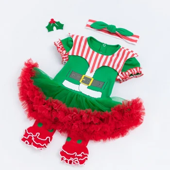 Kūdikių Mergaičių Romper Suknelė Festivalis Kalėdų Kostiumas Nustatyti Trumpas Rankovės Medvilnės Romper+Kojinės, Komplektai