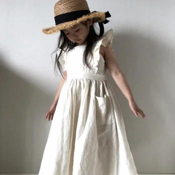 Kūdikių, Mergaičių Suknelės Vasaros Japonija & Korėjos Vaikai, Mergaitės Suknelė Medvilnės Skalbiniai Kišenėje Raukiniai Vaikai Mergina Clothings Princesė Drabužiai