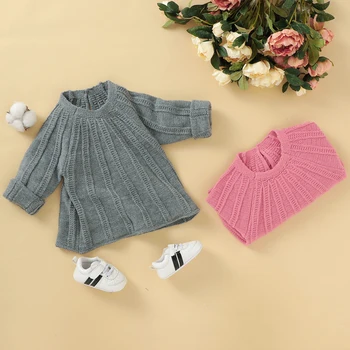 Kūdikių Rudens Apranga, Kietas Spalvų O-Kaklo Ilgą Rankovėmis Megztinis Džemperis su Nugaros Kaklo Mygtuką Bamblys Mergaitės