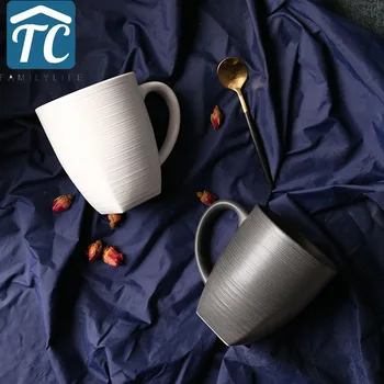 Kūrybinės Keramikos Taurė Pora Rinkinys Puodelis Mados Paprastas Šveitiklis Matinės Juodos Kavos Puodeliai Pusryčiai Pieno Vientisos Spalvos Apvali