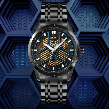 Kūrybiškumo Vyrų Automatinis Mechaninis laikrodis Nerūdijančio Plieno Šviesos Žymiklį Vandeniui Pavarų Galia Saugojimo Vyrų Laikrodis SKMEI 9225