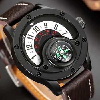 Kūrybos Kompasas Vyrai Žiūrėti Kvarciniai Laikrodžiai Sporto Patefonu Dial Laikrodžius Atsitiktinis Odinis Dirželis Karinės Juoda Vyro Laikrodis Reloj