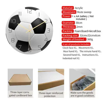 Kūrybos Sieninis Laikrodis Akrilo Futbolo Dizainas Kabo Laikrodis Išjungti Judėjimo Dekoratyvinės Sienų Laikrodžiai Dekoro Kambarį Tyrimas