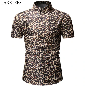 Laukinis Leopardas Spausdinti Marškinėliai Vyrams Naktinis Klubas Šalies Šokių Vyrai Ilgomis Rankovėmis Marškinėliai Slim Fit Atsitiktinis Socialinės Streetwear Camisa Masculina