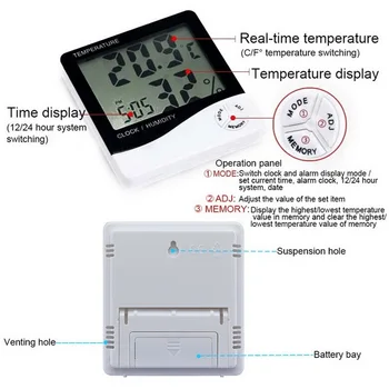 LCD Skaitmeninis Temperatūros, oro Drėgmės Matuoklis -1 -2 Namų Patalpų Lauko Termometras su Drėgmėmačiu Oro Stoties Laikrodis