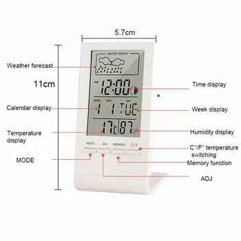 LCD Skaitmeninis Termometras su Drėgmėmačiu Žadintuvas Kalendorius Oras Stotis Stalo Laikrodis, Temperatūra, Drėgmės Matuoklis Barometras Patalpų #