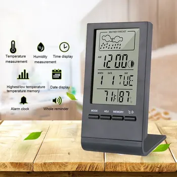 LCD Skaitmeninis Termometras su Drėgmėmačiu Žadintuvas Kalendorius Oras Stotis Stalo Laikrodis, Temperatūra, Drėgmės Matuoklis Barometras Patalpų #