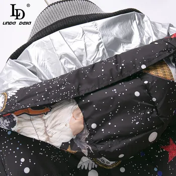 LD LINDA DELLA 2020 m. Rudens Žiemos Moterys Gobtuvu Parkas Dizaineris Moterų ilgomis Rankovėmis Atspausdintas Derliaus Moterų Storas Šiltas Kailis į Apačią