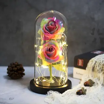 LED Amžinąjį Gėlių Dvigubai Išaugo Dome Light Iki Grožio ir Žvėrys Pakilo Į Kolbą Valentino Diena, Gimtadienis, Kalėdos Dovanų