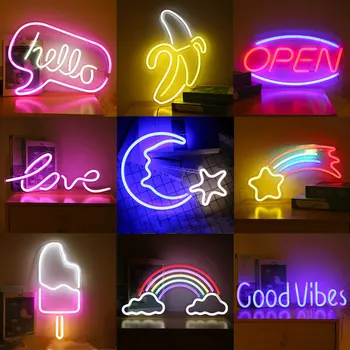 LED Neon Light Pasirašyti Sveiki, Gerai Ritmais USB Powered Vaivorykštė Sienos Kabo Led Neoninės Šviesos, Žaidimų Kambarys, Miegamasis Šalies Sienų Dekoras