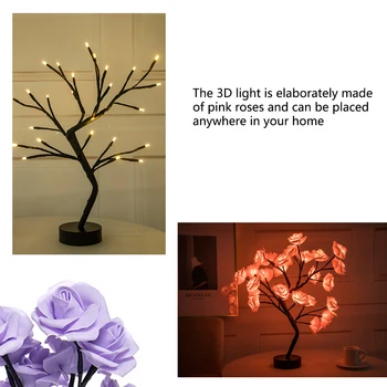 LED Stalo Lempa Išaugo Gėlė, Medis, USB Nakties Žiburiai Kalėdų Dovana Vaikams Kambario Rožių Gėlių, Apšvietimas, Namų Puošybai