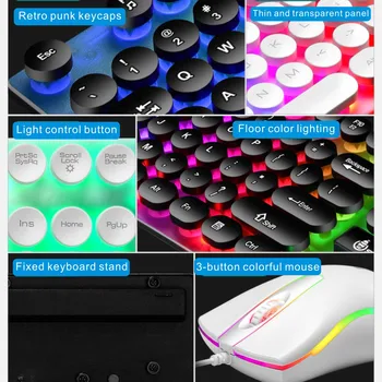 LED Šviesos Žaidėjus Žaidimų Klaviatūra, Pele Kostiumas USB Laidinio RGB Vaivorykštė Apšvietimu Punk Magija Klaviatūra Ir Pelė Combo Nešiojamas KOMPIUTERIS