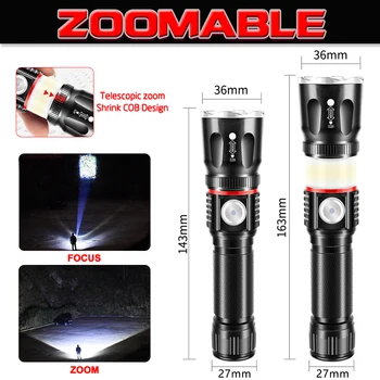 LED Žibintuvėlis USB Įkrovimo Fakelas Aplinkinių COB lempa + Uodegos magnetas dizaino High-end šviesos Paramos zoom T6 L2 4 režimai Zoom Fakelas