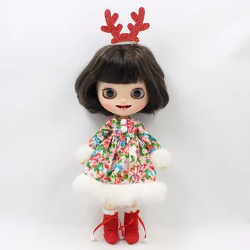 LEDINIS DBS Blyth lėlės licca bendras kūno linksmų kalėdų suknelė raudona šukuosena elnių ragai batai dovana žaislas