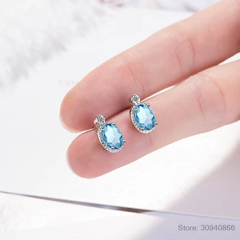 LEKANI 1.9 ct Originali Mėlyna Topazas Stud Auskarai 925 Sterlingas Sidabro Auskarai Moterims korėjos Auskarai Fine Jewelry 2020 m.