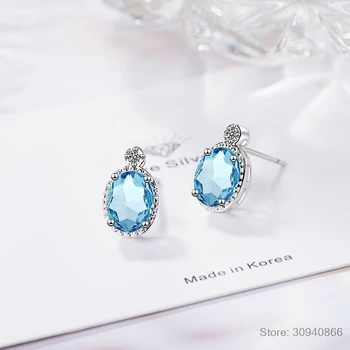 LEKANI 1.9 ct Originali Mėlyna Topazas Stud Auskarai 925 Sterlingas Sidabro Auskarai Moterims korėjos Auskarai Fine Jewelry 2020 m.