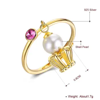 LEKANI 925 Sterlingas Sidabro Žiedai Moterų Aukso Spalvos Karūna Reguliuojamas Shell Perlų Žiedas Jubiliejų Fine Jewelry Nauja siunta