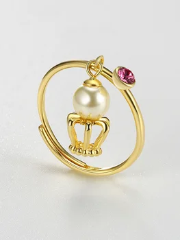 LEKANI 925 Sterlingas Sidabro Žiedai Moterų Aukso Spalvos Karūna Reguliuojamas Shell Perlų Žiedas Jubiliejų Fine Jewelry Nauja siunta