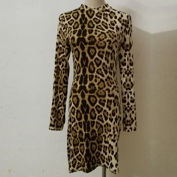 Leopardas Spausdinti Seksualus Bodycon suknelė Pieštuku derliaus Suknelės ilgomis Rankovėmis Mini Suknelė Šalis Naktinis Klubas streetwear sundress skraiste femme