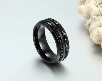 LETAPI 2020 Naujas Black Crystal Žiedai Moterims Dviem Eilėmis Moterų Žiedai Madinga Nerūdijančio Plieno Vestuvių Papuošalai