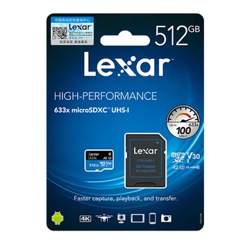Lexar 633x Micro SD Kortelės Gopro Atminties Kortelė Micro SD 512 gb Atminties Kortelė, Flash Kortelės Aukštos kokybės 633x MicroSDHC UHS-I kortelės