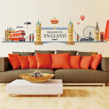 Londono Sienų Lipdukai Miesto Siluetas Anglijos Pastatas Vinilo Freskomis Kambarį Biuro sienos Meno Roterdamo Lipdukai Namų Puošybai