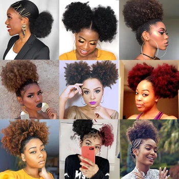 LUPU Hairpiece Plaukų Afro Chignon Sintetinių Plaukų Bun Trumpas Keistą Garbanotas Su Raišteliu plaukai surišti į uodegą Gamtos Netikras, Klaidingas Plaukų Moterims