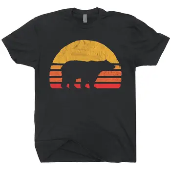 Mada Vasarą Karšto Pardavimo Retro Sun Bear Siluetas T-shirt Pilkasis Lokys Tee Marškinėliai Kodiak Lokys Marškinėlius Harajuku Streetwear