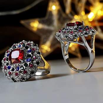 Madingas Naują Stilių Kalėdų Naktį Žvaigždėtą Raudona Korundo Akmens Žiedas Europos ir Amerikos Spalvų Deimantų Vestuviniai Papuošalai